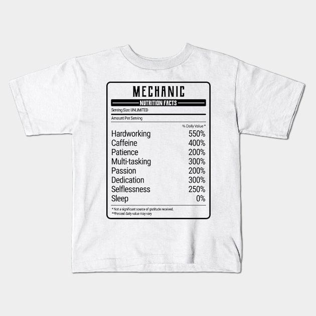 mechanic nutrition value Kids T-Shirt by IndigoPine